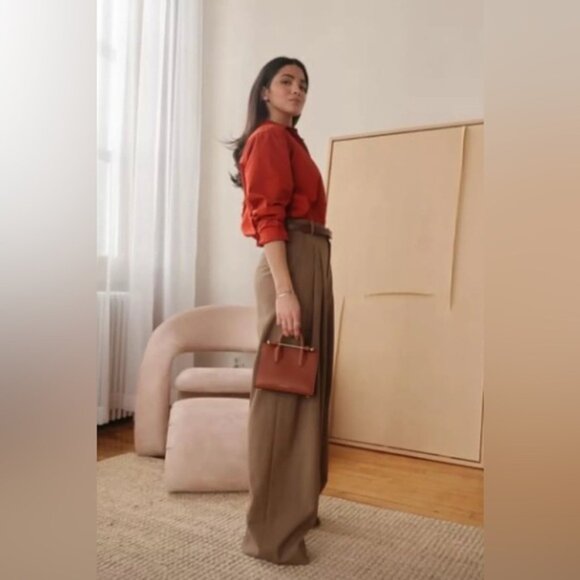 RETAIL BR Petite Wide Leg Italian Wool Pant in Camel - Picture 6 of 12